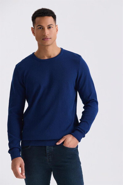 Indigo Slim Fit Crew Neck Patterned Knit Sweater - 5