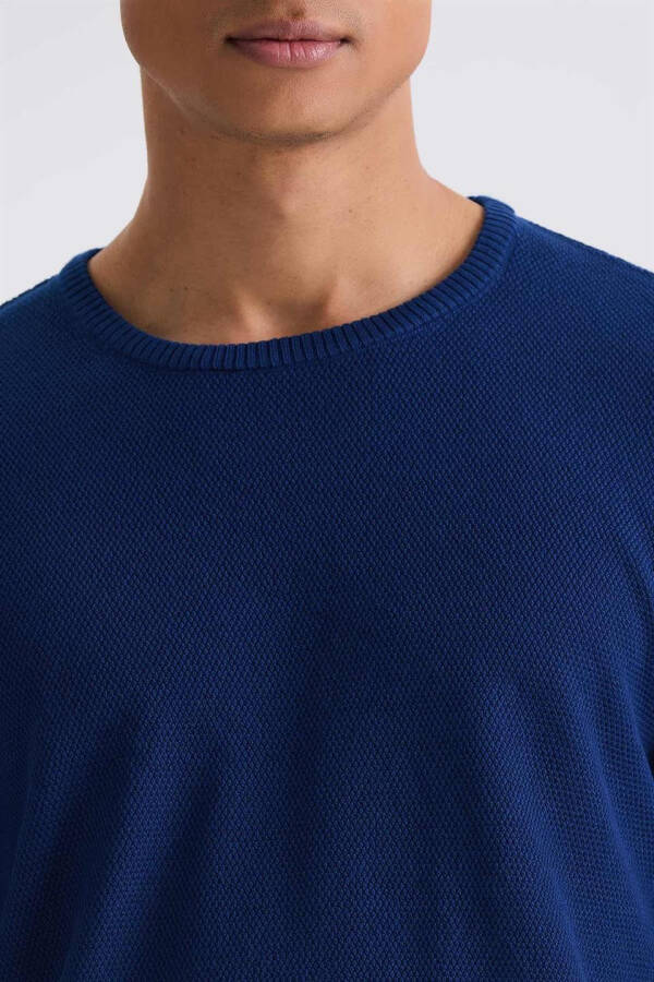 Indigo Slim Fit Crew Neck Patterned Knit Sweater - 7