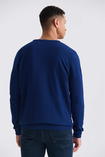 Indigo Slim Fit Crew Neck Patterned Knit Sweater - 8