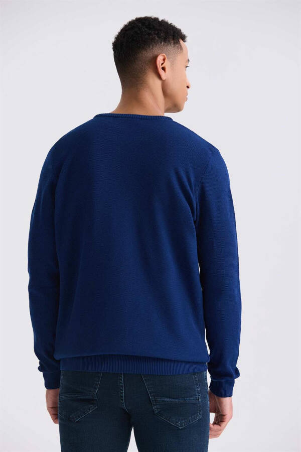 Indigo Slim Fit Crew Neck Patterned Knit Sweater - 8