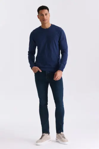 Indigo Slim Fit Crew Neck Patterned Knitted Pullover - JAKAMEN (1)