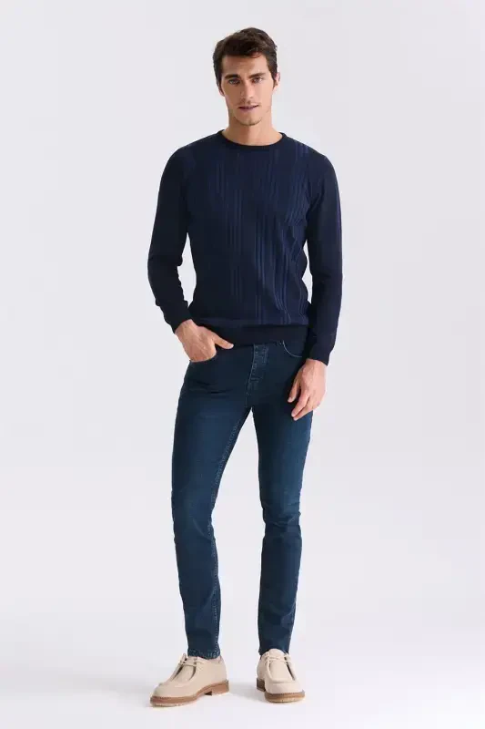 Indigo Slim Fit Crewneck Patterned Knitwear Sweater - 2