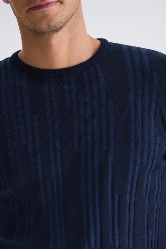 Indigo Slim Fit Crewneck Patterned Knitwear Sweater - 3