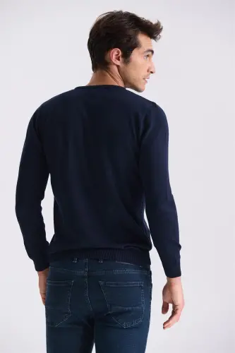 Indigo Slim Fit Crewneck Patterned Knitwear Sweater - 4