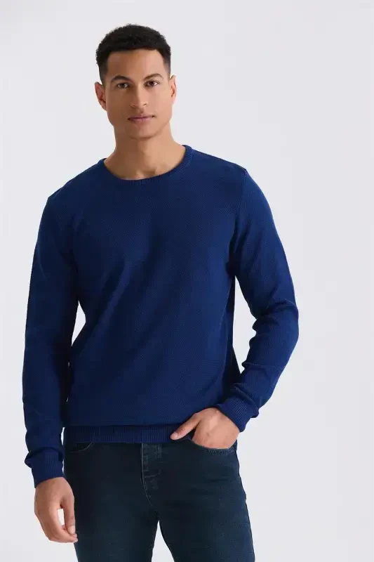 Indigo Slim Fit Cycling Neck Patterned Knitwear Sweater - 1