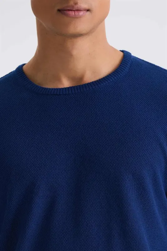 Indigo Slim Fit Cycling Neck Patterned Knitwear Sweater - 3