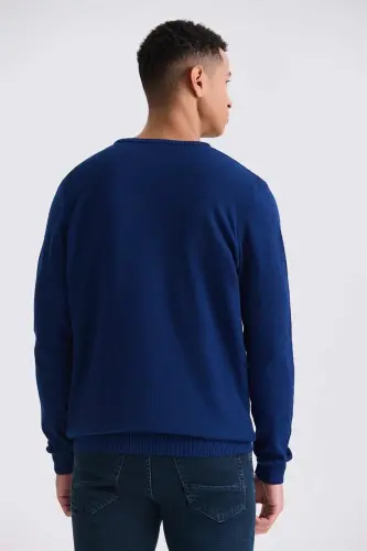 Indigo Slim Fit Cycling Neck Patterned Knitwear Sweater - 4