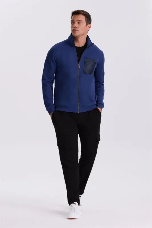 İndigo Slim Fit Fermuarlı Pamuklu Likralı Eşofman Üstü - 1