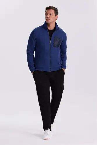 İndigo Slim Fit Fermuarlı Pamuklu Likralı Eşofman Üstü 