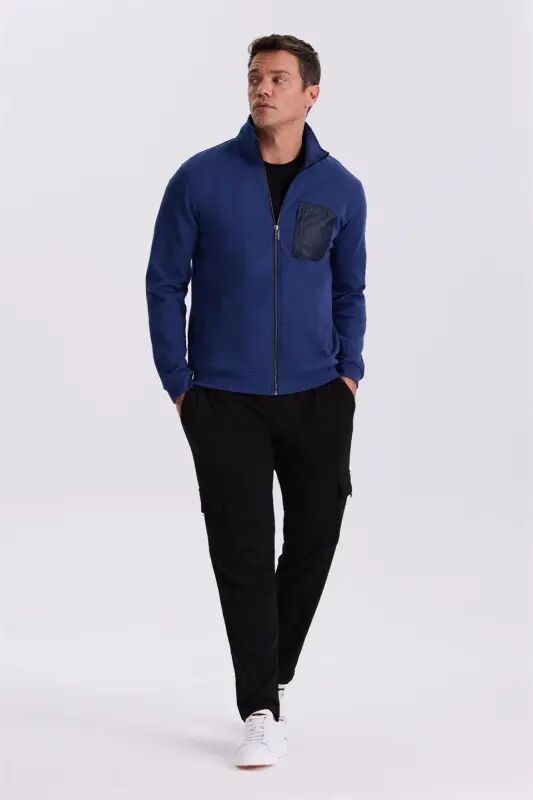 İndigo Slim Fit Fermuarlı Pamuklu Likralı Eşofman Üstü - Jakamen