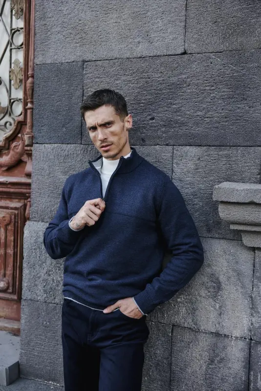 İndigo Slim Fit Fermuarlı Triko Kazak - JAKAMEN