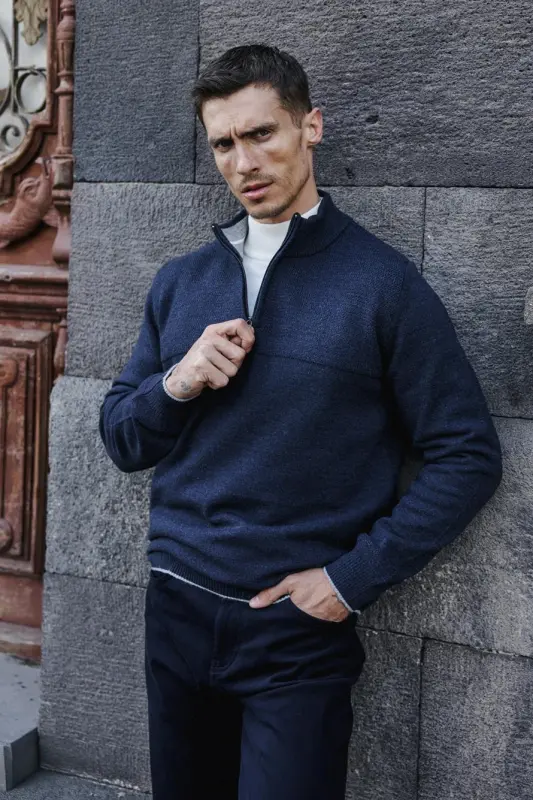 Indigo Slim Fit Fermuarlı Trikotaj Jemper - 4
