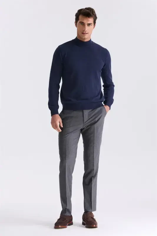 Indigo Slim Fit Half Fisherman Neck Knitted Sweater - 2