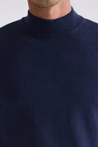 Indigo Slim Fit Half Fisherman Neck Knitted Sweater - 3