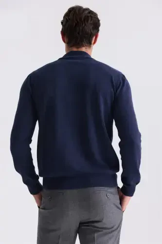 Indigo Slim Fit Half Fisherman Neck Knitted Sweater - 4
