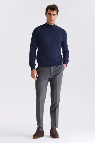 Indigo Slim Fit Half Fisherman Neck Knitted Sweater - 2