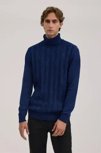 Indigo Slim Fit Patterned Turtleneck Knitwear - 1