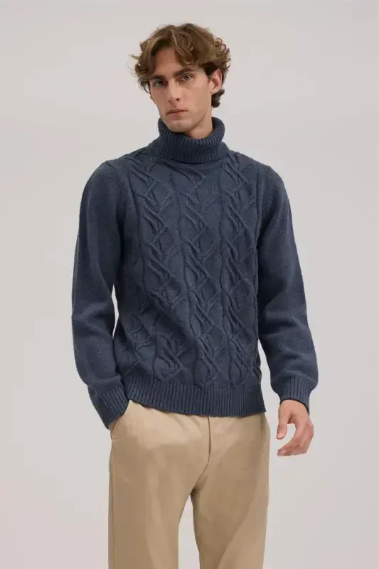 Indigo Slim Fit Roll Neck Knitted Sweater - 1