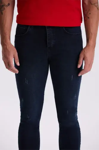 Indigo Slim Fit so'ygan paxta jinsi shim - 3