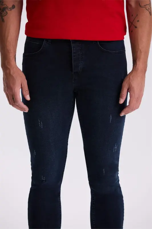 Indigo Slim Fit so'ygan paxta jinsi shim - 3