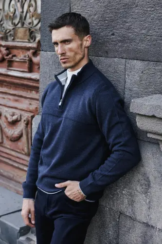 Indigo Slim Fit Triko Kazak na Molnii - JAKAMEN (1)