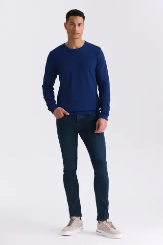 Indigo Slim Fit Velosiped Yoqali Naqshlangan Trikotay Jemper - JAKAMEN (1)