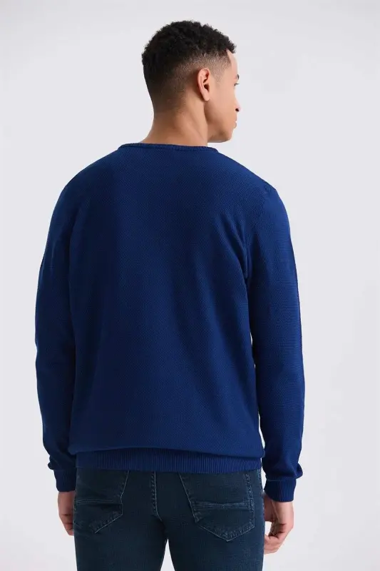 Indigo Slim Fit Velosiped Yoqali Naqshlangan Trikotay Jemper - 4