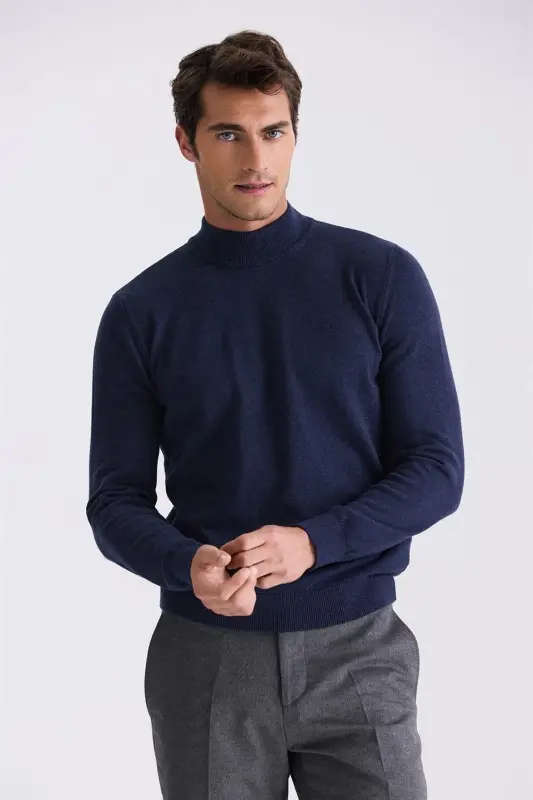 İndigo Slim Fit Yarım Balıkçı Triko Kazak - 1