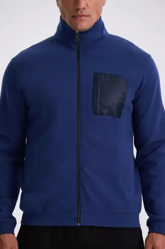 Indigo Slim Fit Zipped Cotton Lycra Sweatshirt - 3