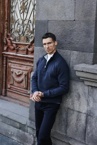 Indigo Slim Fit Zippered Knit Sweater - 3