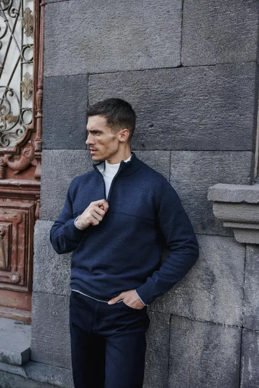 Indigo Slim Fit Zippered Knit Sweater - 4