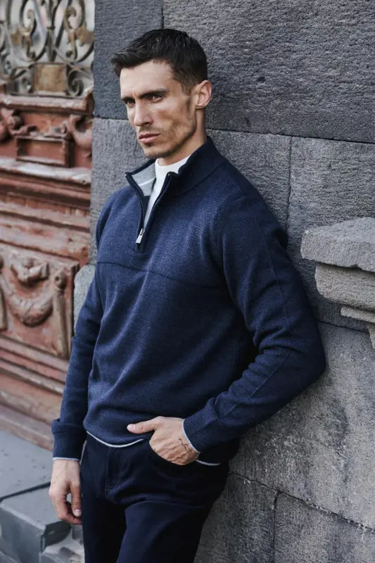 Indigo Slim Fit Zippered Knit Sweater - 2
