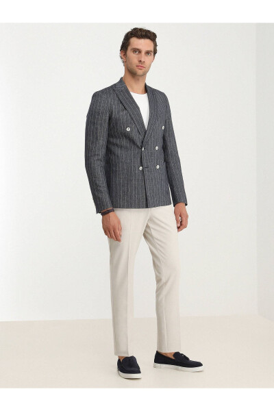 Indigo Striped Slim Fit Linen Blend Jacket - 9