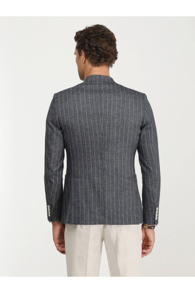 Indigo Striped Slim Fit Linen Blend Jacket - 13