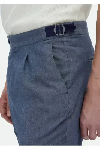 Indigo tek rangli klassik paxta aralashgan regular fit shim. - 4