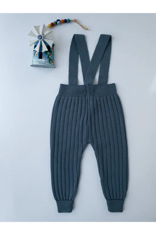Индиго трикотажный комбинезон для младенцев с бретелями и пуговицами - 5