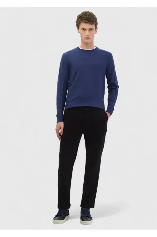 Индиго Велосипедный Воротник Жаккардовый Шерстяной Смесовый Трикотаж - 2