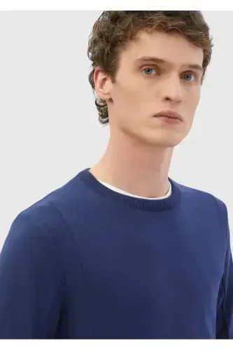 Индиго Велосипедный Воротник Жаккардовый Шерстяной Смесовый Трикотаж - 3