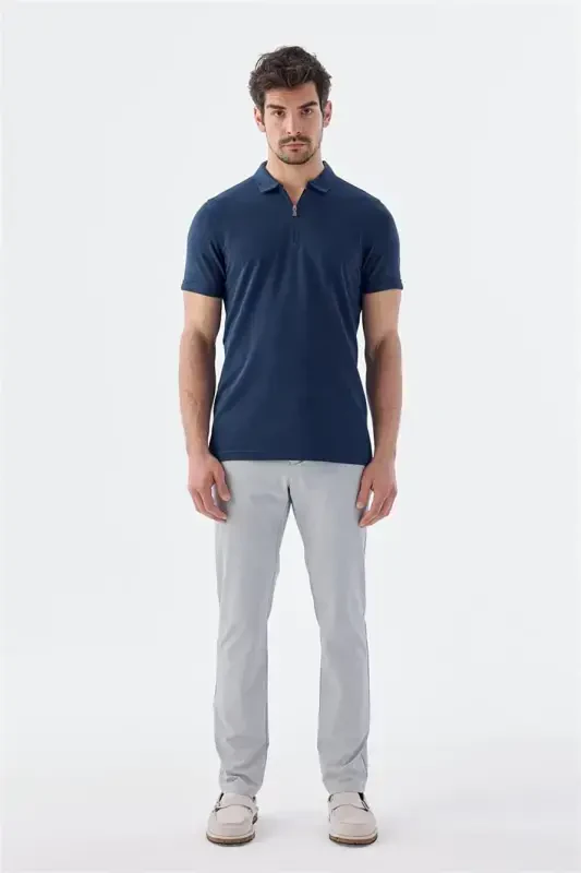Indigo Zippered Slim Fit Polo Shirt - 2