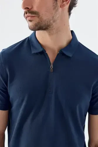 Indigo Zippered Slim Fit Polo Shirt - 3