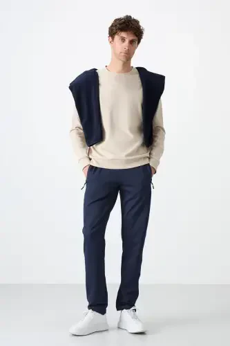 Indigo Zippered Three Pocket Slim Fit Classic Leg Men's Sweatpants - 84671-Indigo - 1