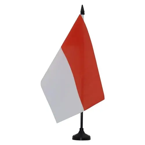 Indonesia Table Flag 5'' x 8'' - Indonesian Desk Flag 21 x 14 cm. - Black plastic stick and base - AZ FLAG - 3