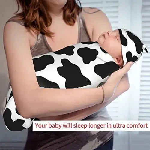 Cow Print Newborn Swaddle Blanket With Hat Set Baby Stuff Receiving Blankets Soft Transition Sleep Sacks Gifts For Infant Boys Girls - 6