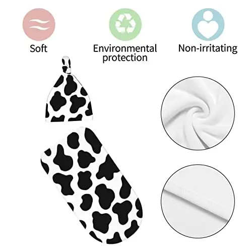 Cow Print Newborn Swaddle Blanket With Hat Set Baby Stuff Receiving Blankets Soft Transition Sleep Sacks Gifts For Infant Boys Girls - 7