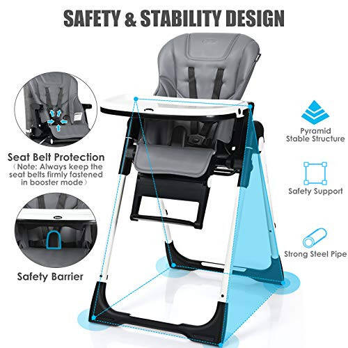 INFANS 4 in 1 High Chair–Booster Seat, Convertible Highchair w/Adjustable Height and Recline,Removable Tray,Detachable Cushion, Installation-Free,Simple Fold for Baby, Infant& Toddler - 35