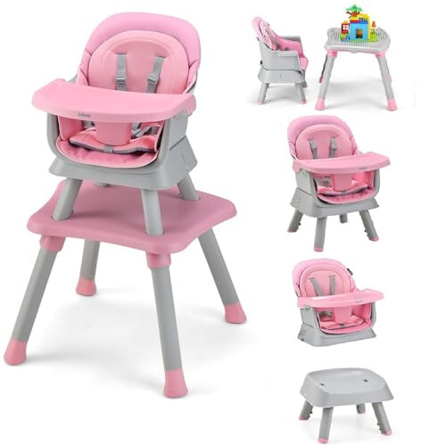 INFANS 8 in 1 Baby High Chair, Convertible Highchair for Babies and Toddlers, Infant Dining Booster Seat, Building Block Table, Kids Stool Table Chair Set with Removable Tray - 43