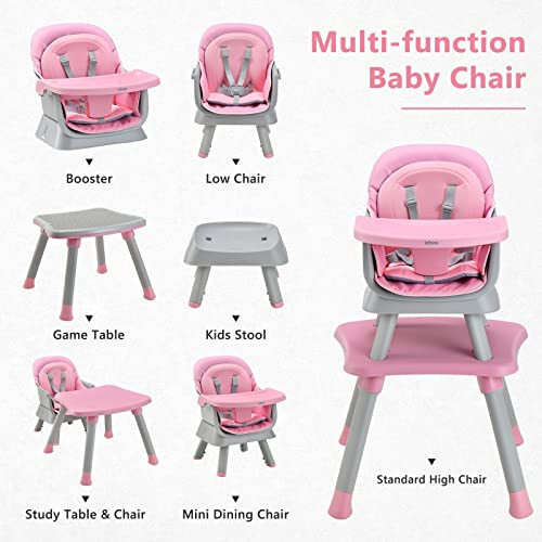 INFANS 8 in 1 Baby High Chair, Convertible Highchair for Babies and Toddlers, Infant Dining Booster Seat, Building Block Table, Kids Stool Table Chair Set with Removable Tray - 45