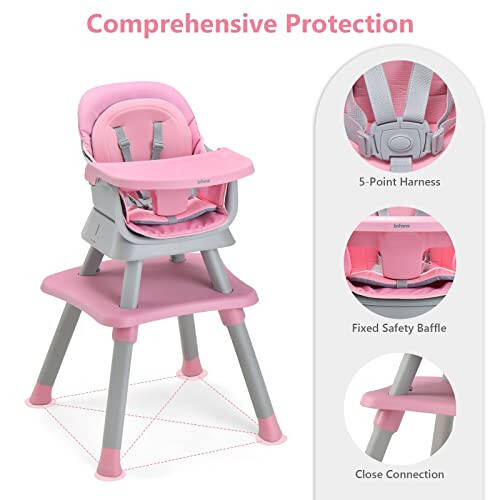 INFANS 8 in 1 Baby High Chair, Convertible Highchair for Babies and Toddlers, Infant Dining Booster Seat, Building Block Table, Kids Stool Table Chair Set with Removable Tray - 47