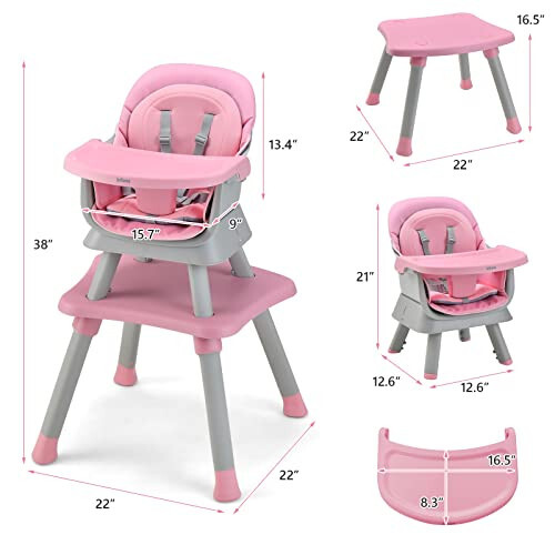 INFANS 8 in 1 Baby High Chair, Convertible Highchair for Babies and Toddlers, Infant Dining Booster Seat, Building Block Table, Kids Stool Table Chair Set with Removable Tray - 49