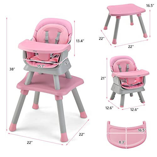 INFANS 8 in 1 Baby High Chair, Convertible Highchair for Babies and Toddlers, Infant Dining Booster Seat, Building Block Table, Kids Stool Table Chair Set with Removable Tray - 35